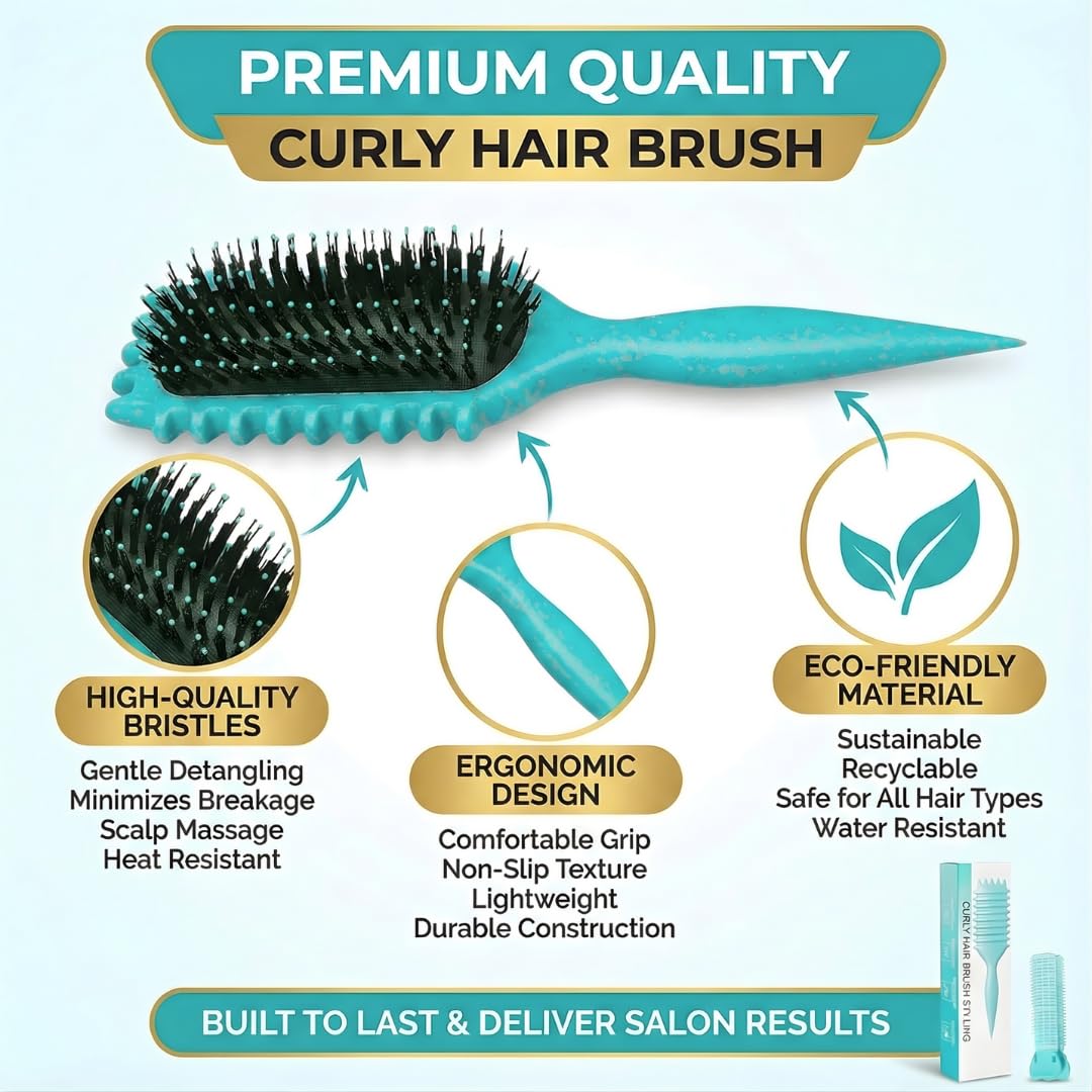 Curl Defining Brush for Wet Curly Hair - Vented Design, Green Color