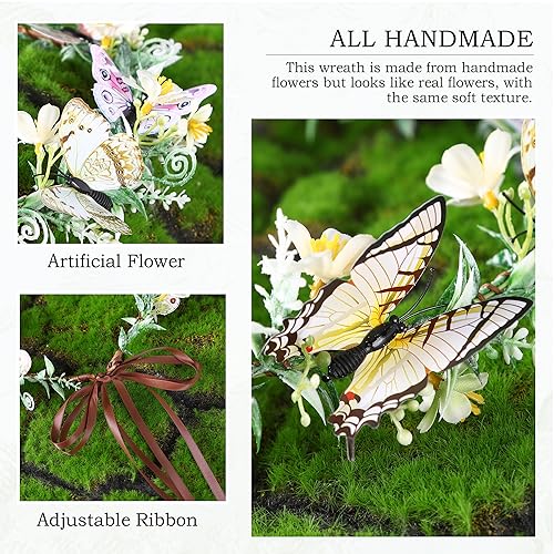 White Handmade Flower Butterfly Crown for Women Fairy Costume Elf Headband Halloween Renaissance
