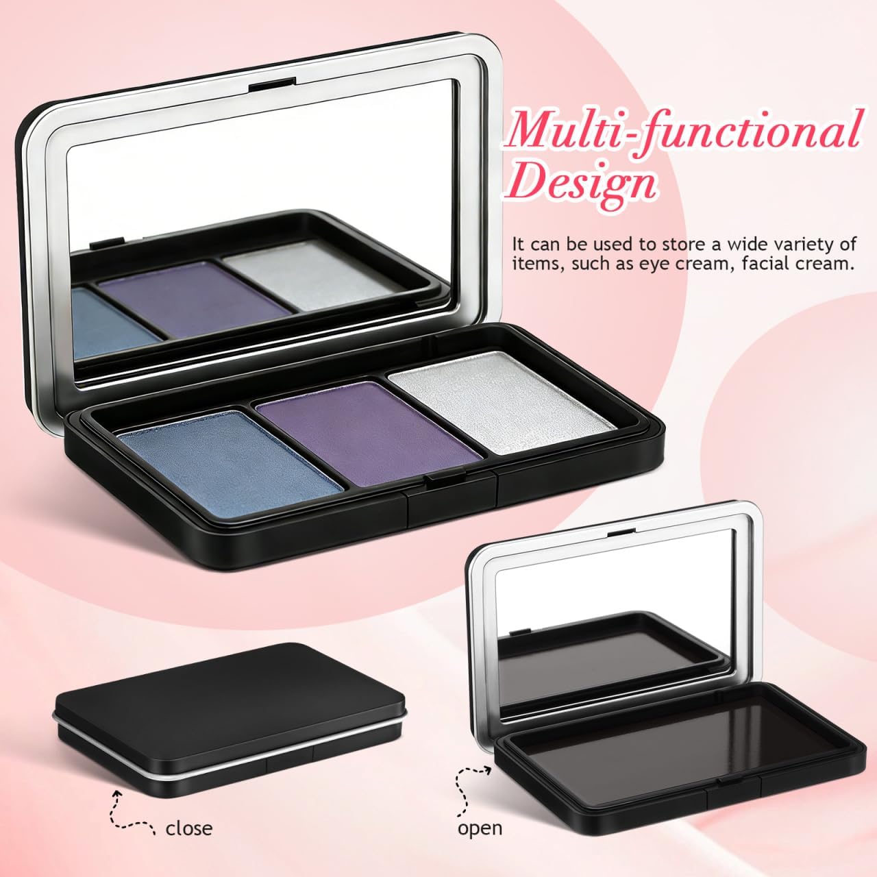 Empty Eyeshadow Palette with Mirror - 2 Pcs Travel Makeup Box | Compact Cosmetic Case 4.33x2.75x0.59 In