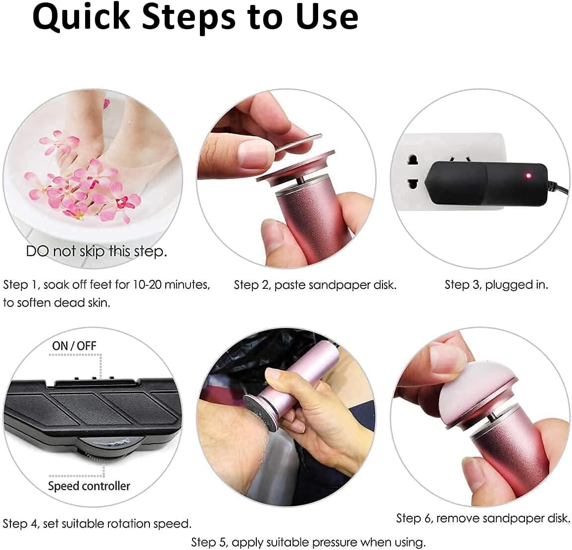 Electric Foot File Callus Remover - Adjustable Speed Pedicure Tool for Dead Skin & Calluses | Upgraded FCR-1 Pink