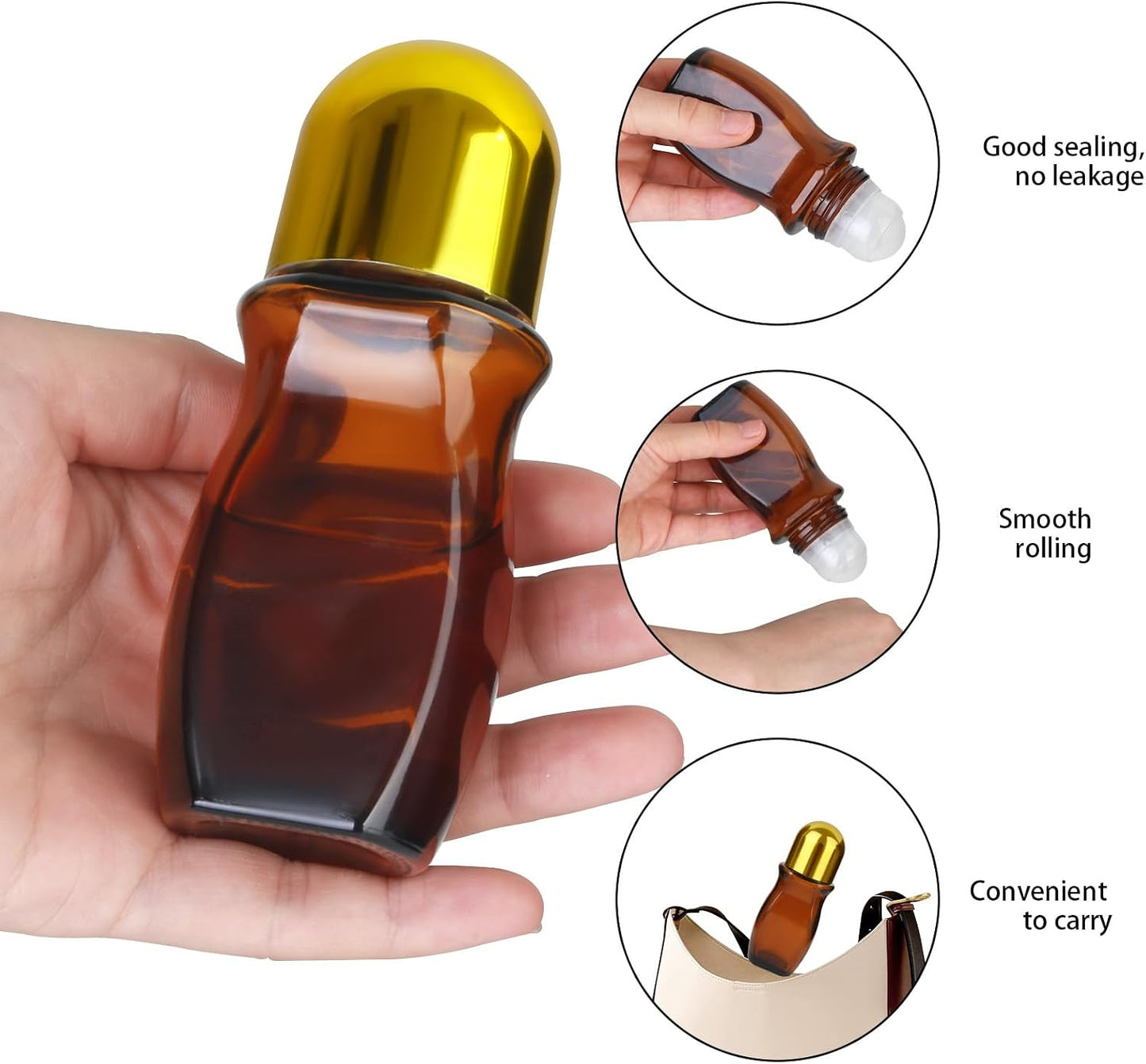 Essential Oil Roll-On Bottles - 4-Piece Amber Glass Set | Reusable Deodorant Containers for Perfumes & Aromatherapy