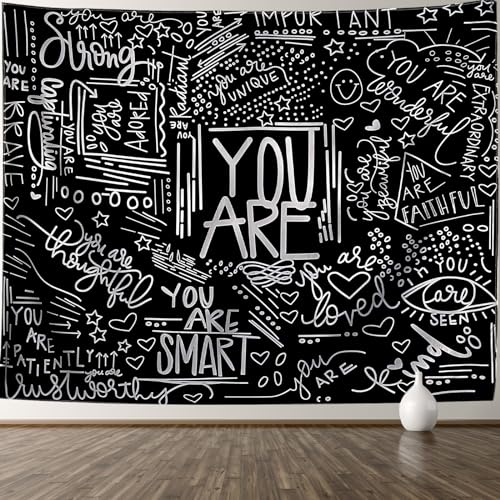 Motivational Wall Tapestry - Black & White Quotes for Bedroom | Inspirational Decor (59" x 51")