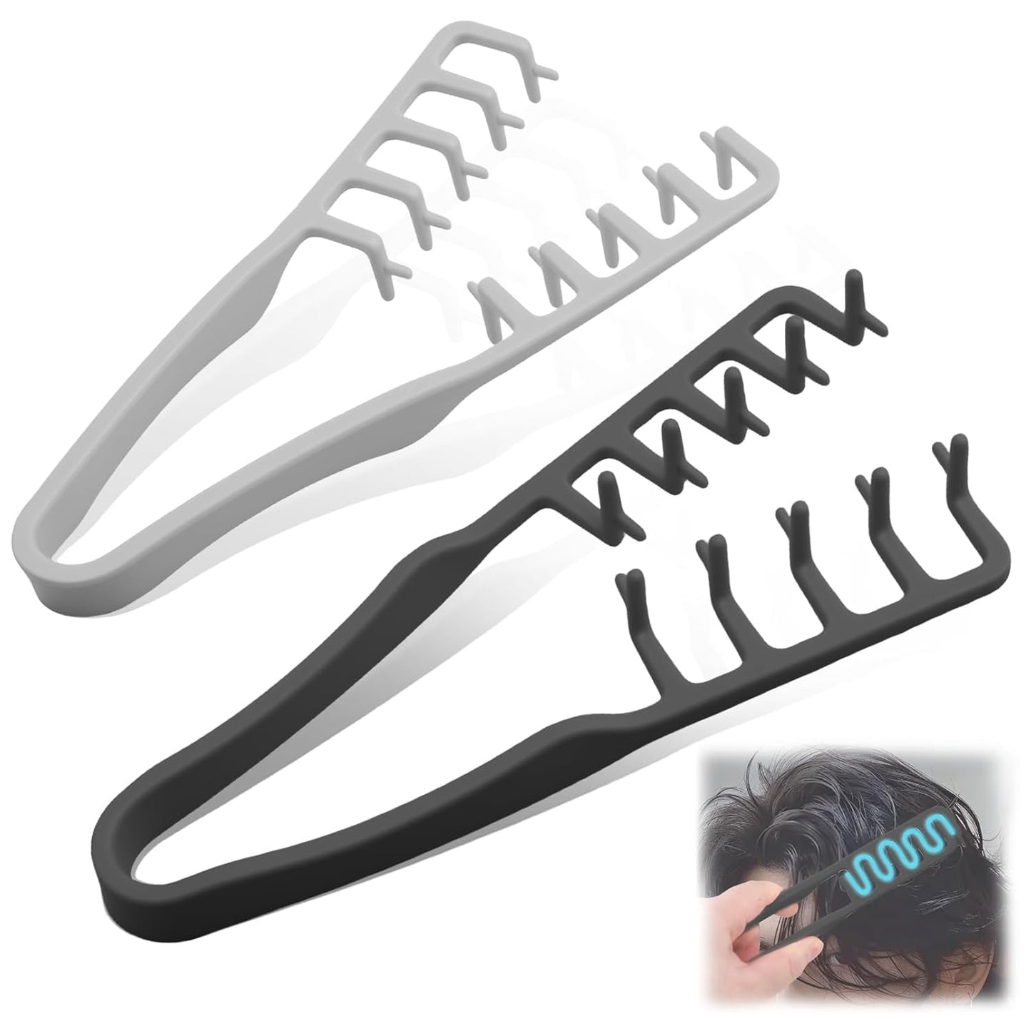 Voluminous Wide-Toothed Hair Comb Set - 2 Pcs ABS Plastic with Textured Grip for Maximum Root Lift | Black & Grey