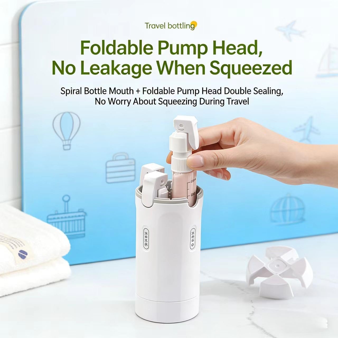 4 in 1 Travel Dispenser Set - Leak-Proof 30ml Pump Bottles for Shampoo, Lotion & Skincare | Portable Green Containers
