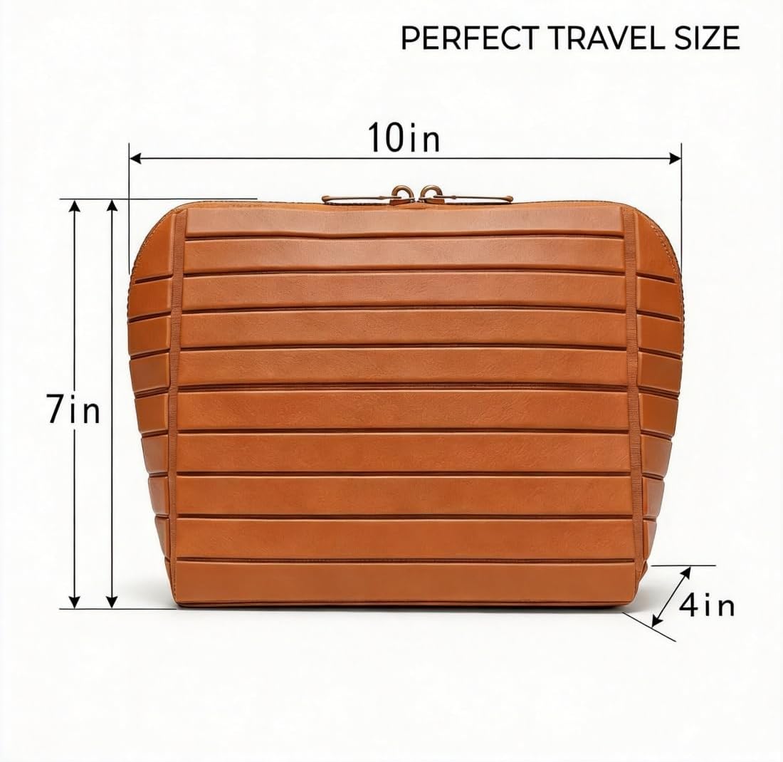 Travel Makeup Organizer Bag - Large Capacity with Adjustable Dividers & 27 Pockets | Brown