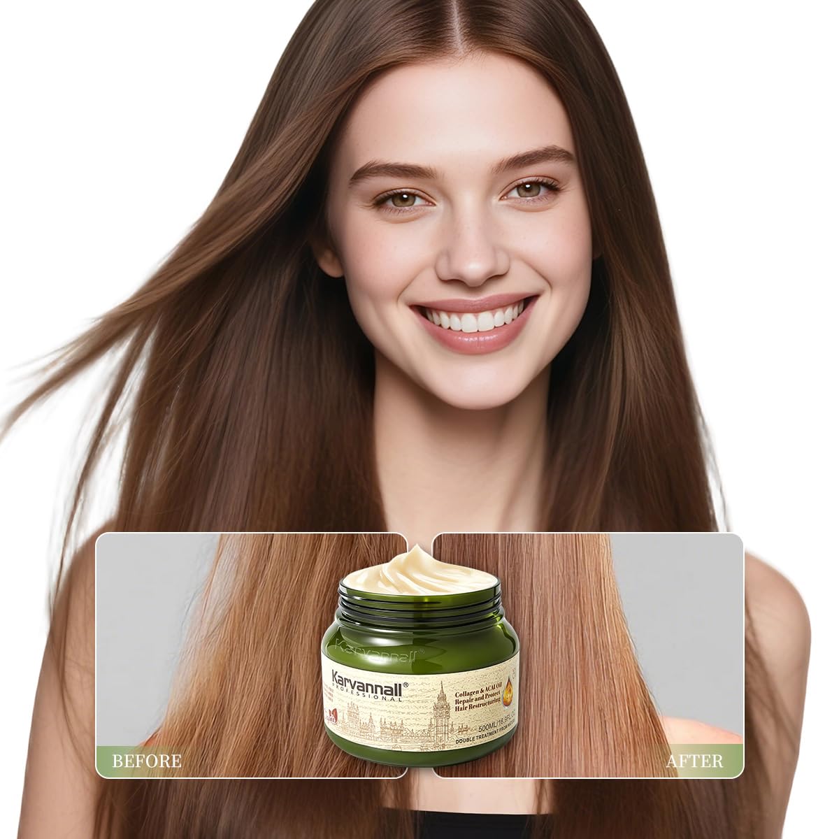 Karvannall Collagen with Acai Oil Hair Treatment Mask 16.9 fl oz - Damage Repair Hair Treatment Cream for Dry, Damaged & Color-Treated Hair, Sulfate & Paraben-Free 500 ml