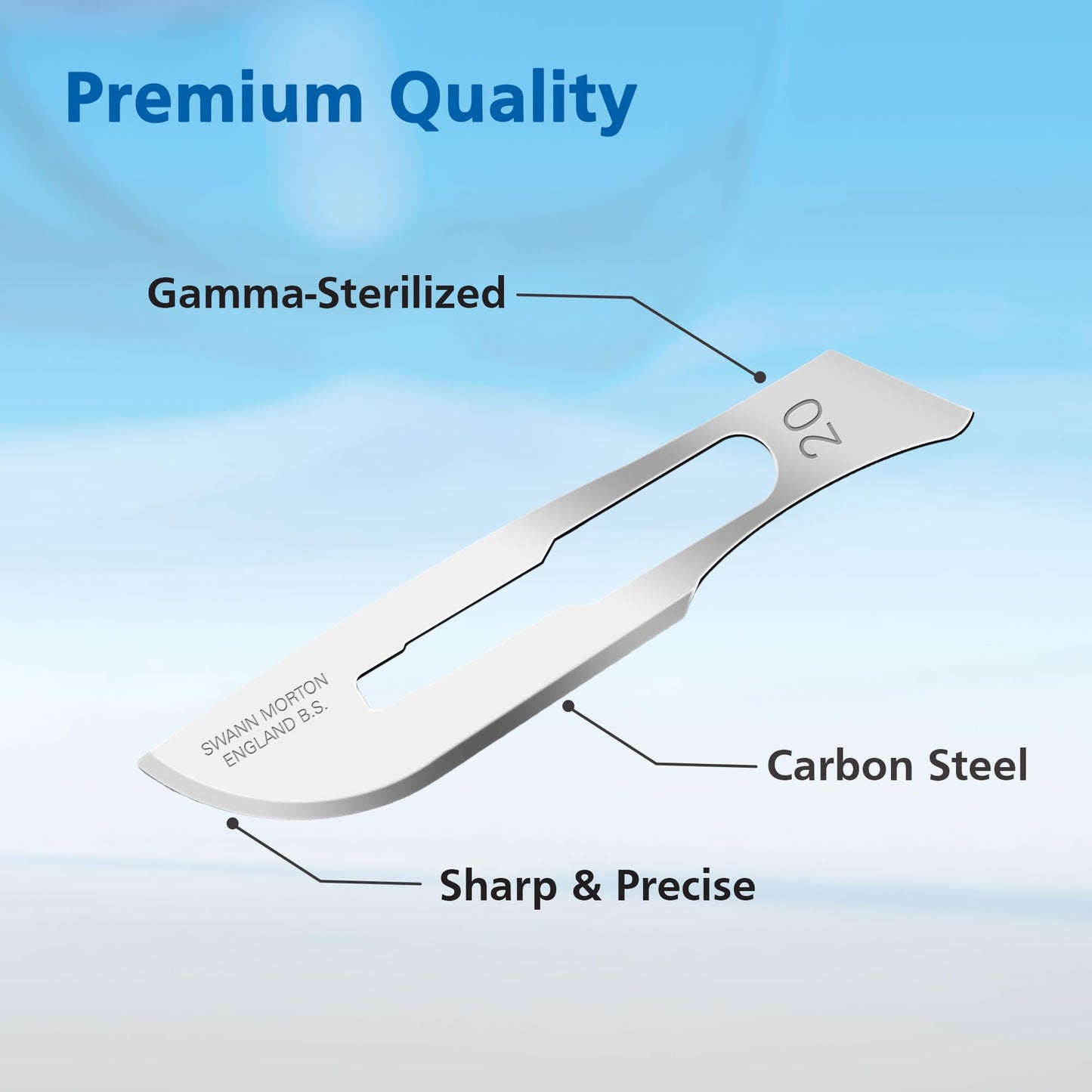 Swann Morton Surgical Scalpel Blade #20 - Professional Grade Tools for Surgeons and Veterinarians, Sterile for Medical Use, Carbon Steel - Individually Wrapped, Box of 100
