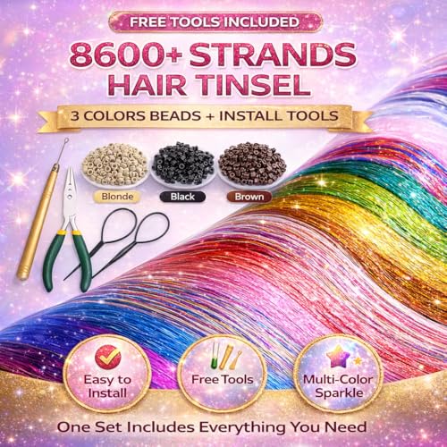 Hair Tinsel Kit - 48 Inch Fairy Glitter Extensions, 24 Colors