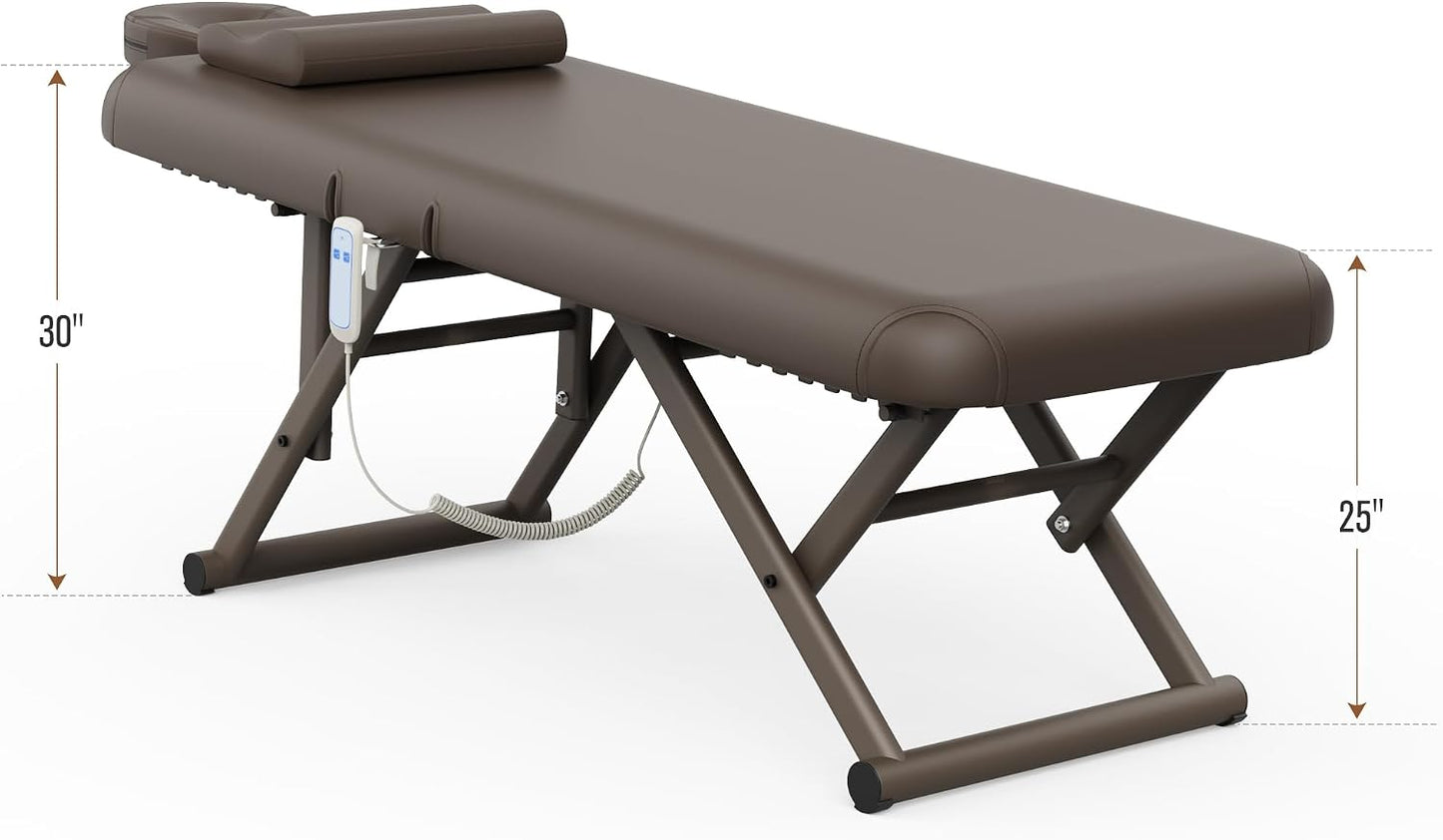 Adjustable Massage Table - Manual Height & Backrest Control, Face Pillow & Headrest | Brown Spa Treatment Bed