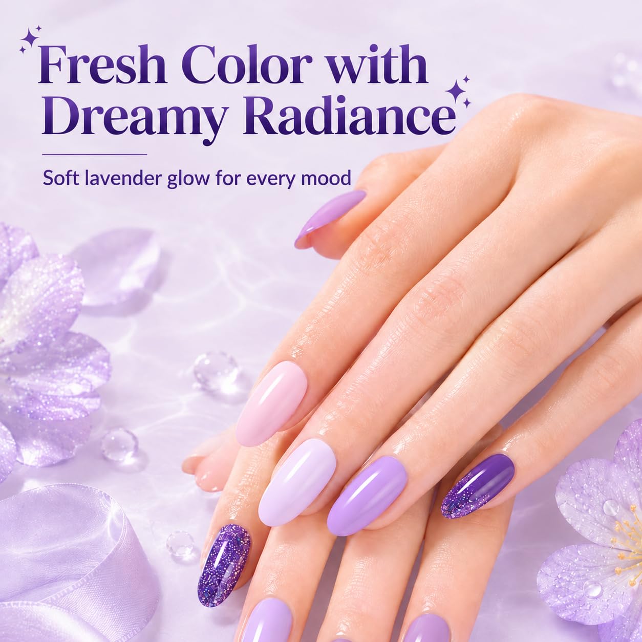 Beetles Purple Gel Polish Set - Grape Vine 6 Colors Lavender Dark Lilac Glitter Pink Nail Polish Soak Off Uv LED Gel Nail Kit Salon DIY Nail Art Manicure Home Gifts for Women