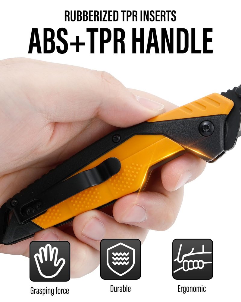 3.5" Replaceable Blade EDC Folding Hunting Knife with Dual Thumb Opener and Pocket Clip with 3 Drop Point Blades, Durable ABS and Non-Slip rubberized TPR Handle with Nylon-Holster, skinning knife