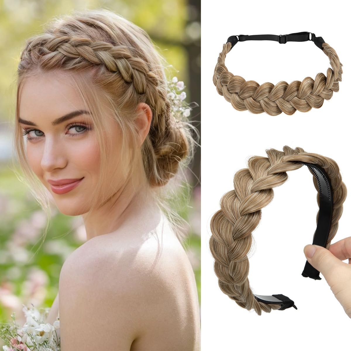 Braided Headbands for Women - Handmade Synthetic Hair Hoops | Sunny Blonde 2PC Set