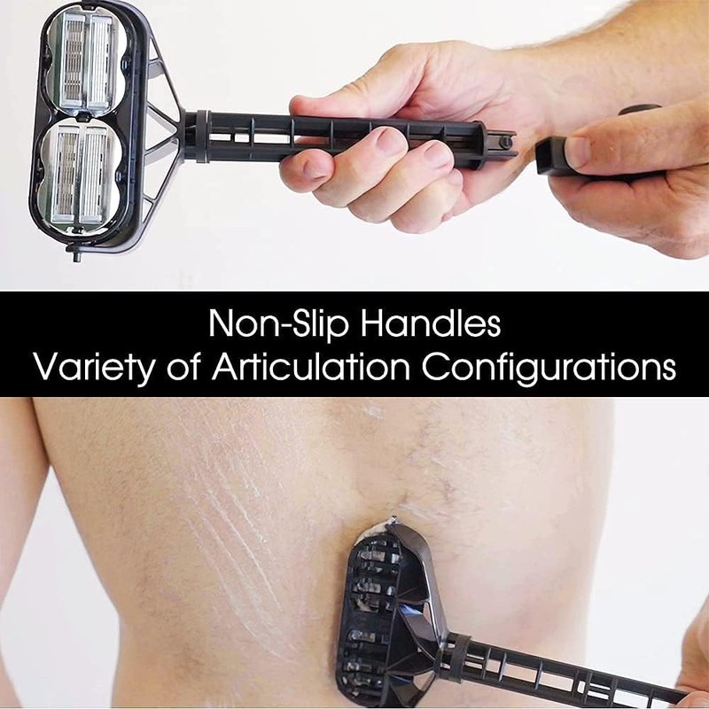 OmniShaver Ergonomic Maintenance Back Shaving Kit - Extendable Handle with Dual Shave Heads for Easy Reach - Includes Lotion Spreader - Self-Cleaning & Self-Stropping - Maintenance Back Shaver for Men
