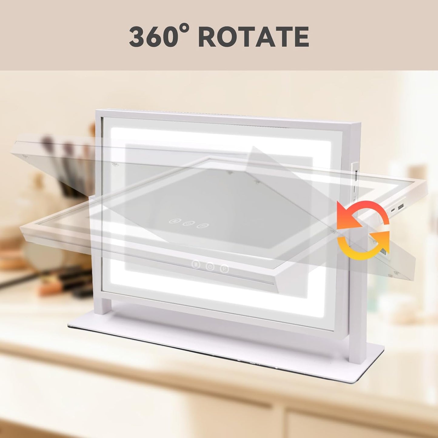 Lighted Makeup Mirror with Touch Control - 3 Color Modes, 10X Magnification & Dimmable LED | 24x19 Inch Desktop Mirror