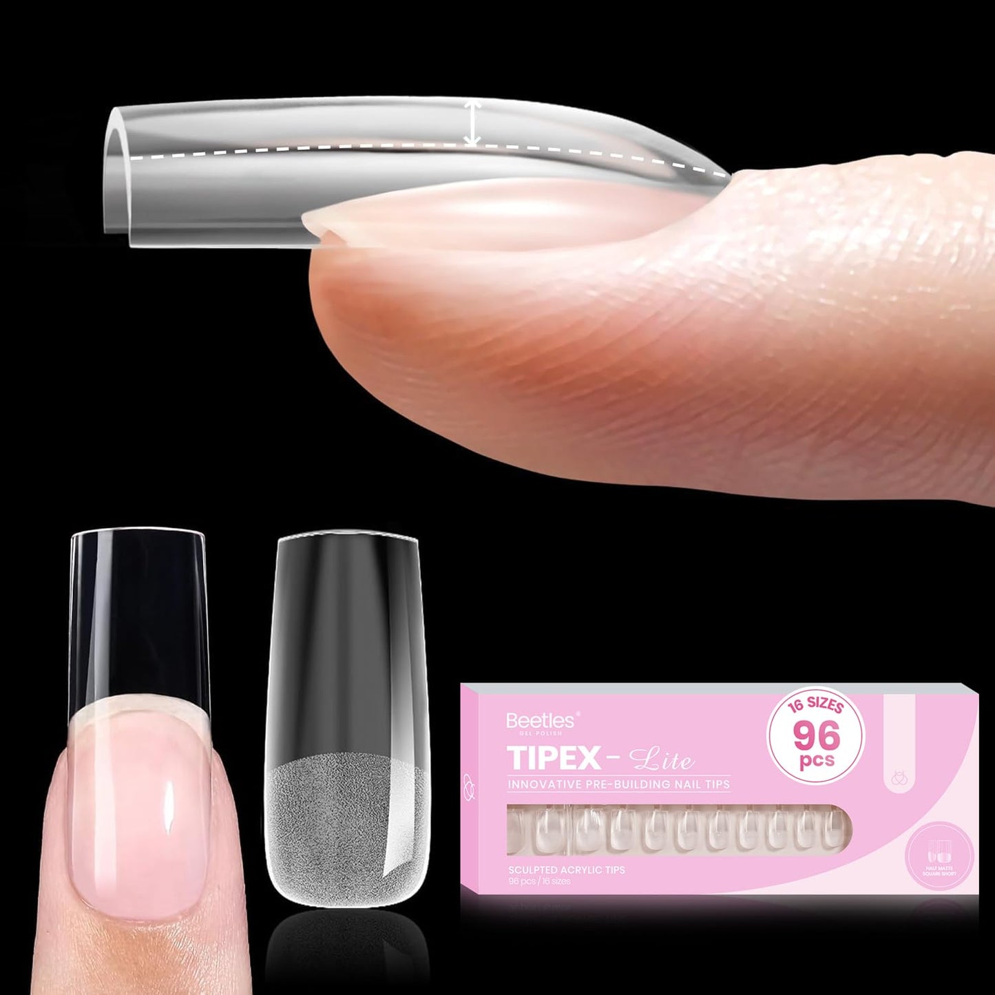 Beetles Nail Tips - XXL Stiletto Instant Apex for DIY Salon Extensions | 160pcs in 16 Sizes (00-14)