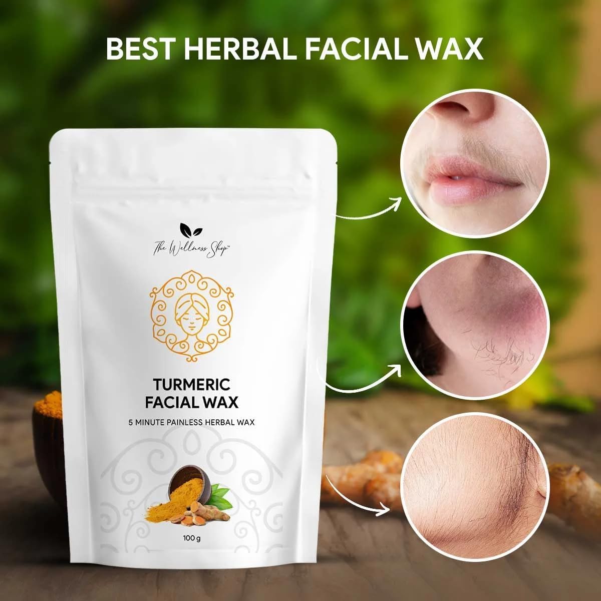 THRU Turmeric Facial Wax Powder, 5 min Painless Natural Face Hair Removal Waxing Powder, Easy to use at home, No chemicals - No Irritation, No Skin rashes (100g)