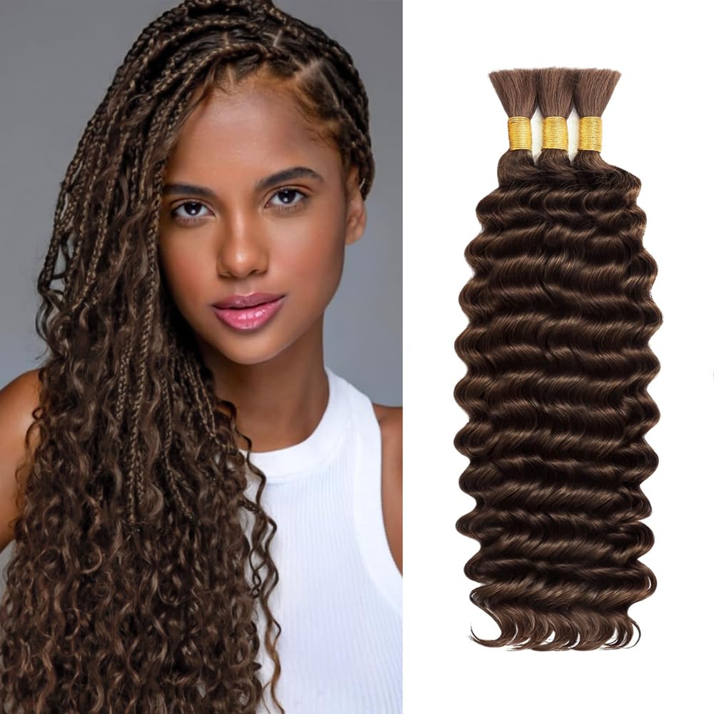 Boho Hair for Braiding Deep Wave Bulk Human Hair for Braiding 20 20 20 Inch No Weft Brown Deep Wave Bulk Bohemian 3 Bundles 150g
