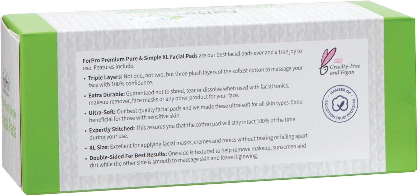 Premium XL Facial Pads - Triple Layered Ultra Soft Disposable Makeup Remover | 100% Vegan, 60-Count