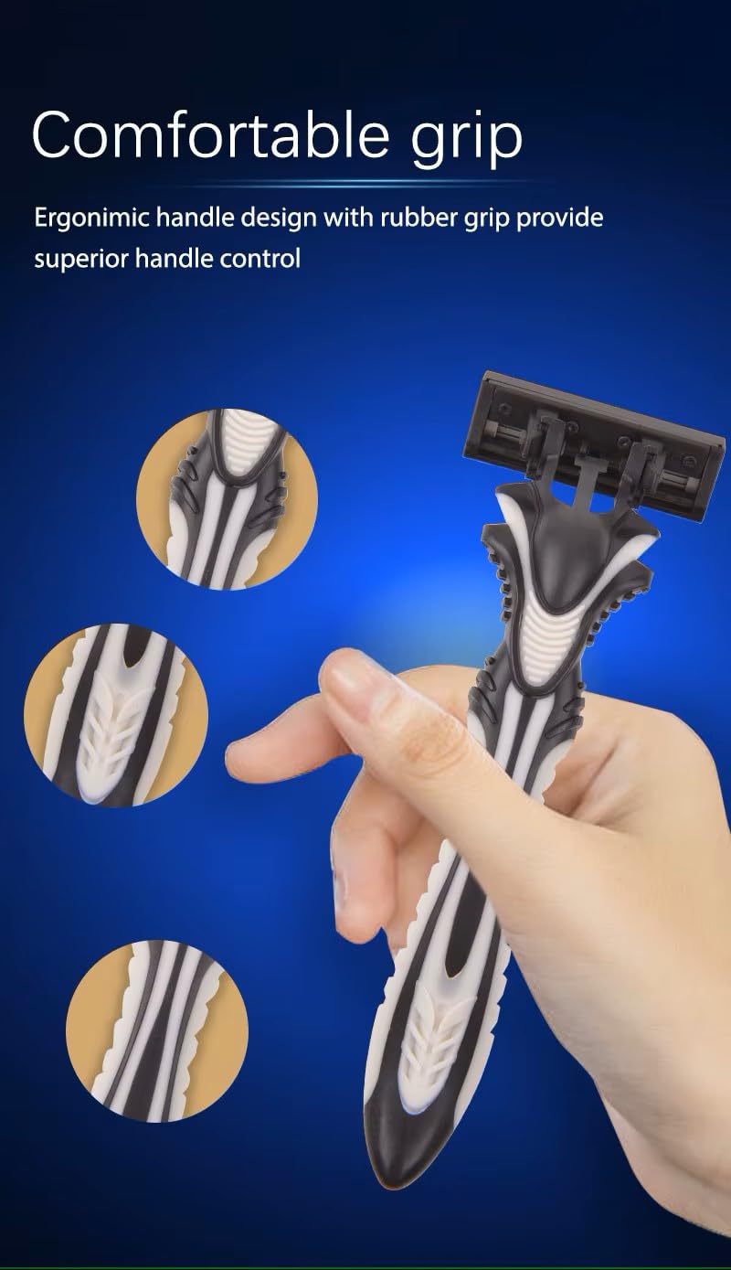 Max Speed 5 Stainless Steel Razors Blades, A Series for Men Shaving, with Lubricated Strip and Ergonimic Handle for Superior Handling Control, 3 Pack.
