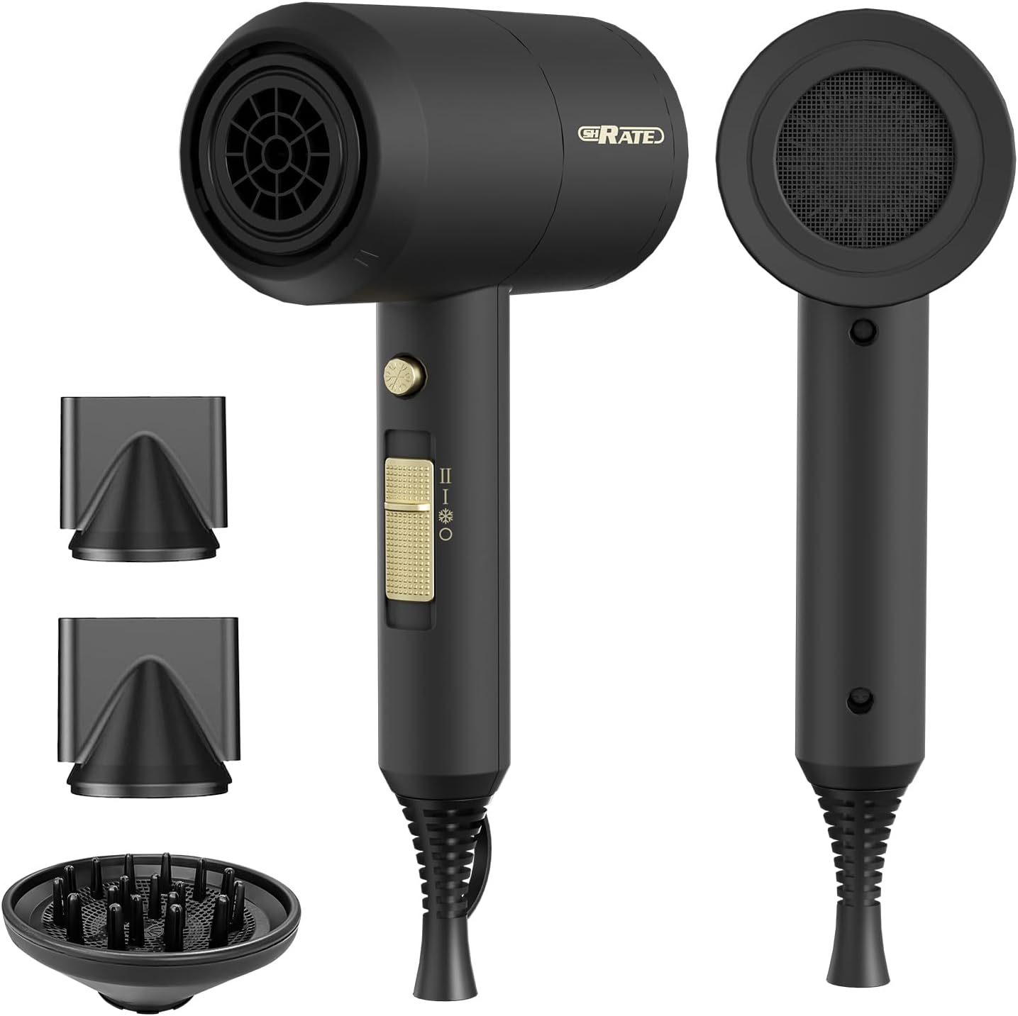 Ionic Hair Dryer with Diffuser - Professional Blow Dryer for Curly & Frizzy Hair | Low Noise & Portable Design