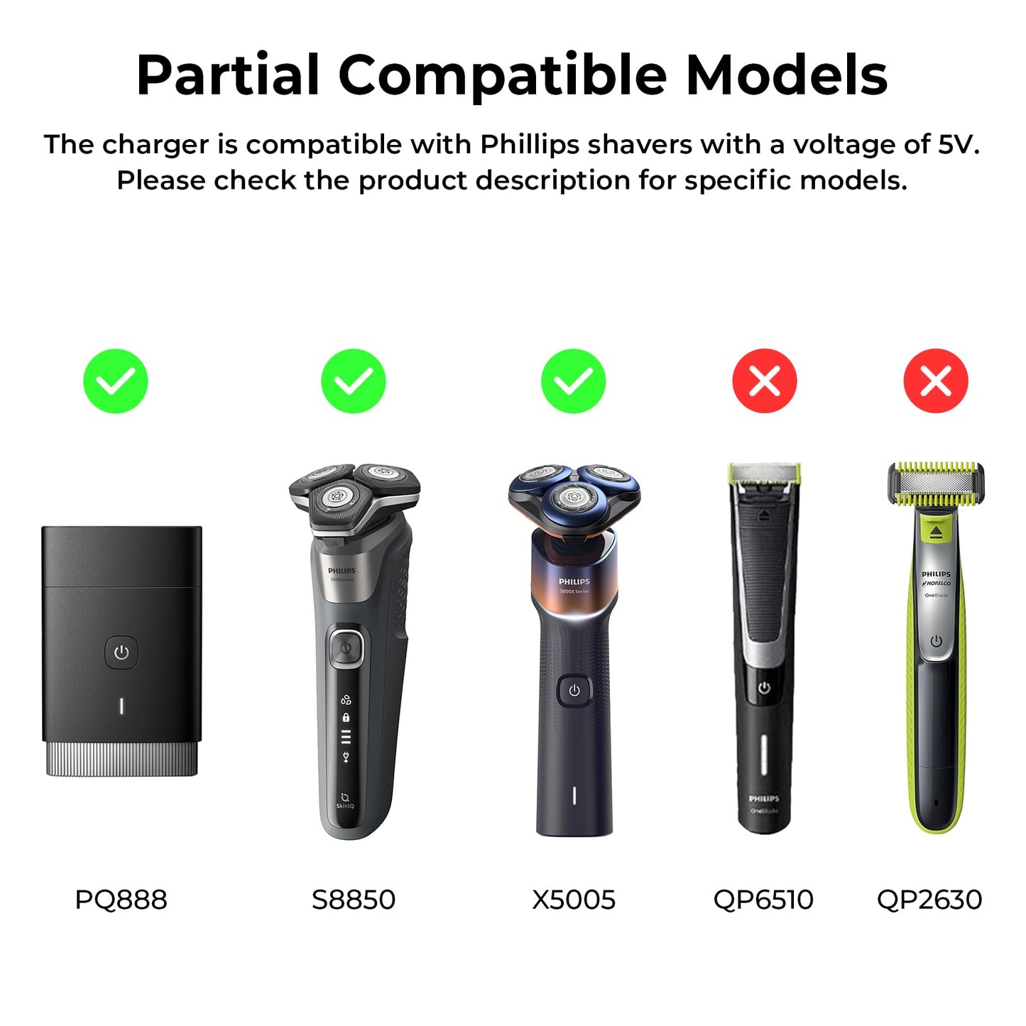 5V Fast Charger for Philips Norelco Newer Model 3900 2400, Wet & Dry Shaver Newer Series 2000 5000 7000 3000 QP2724 QP2834 QP1924, MG7910 MG5910 MG9510 Philips Oneblade 360 Trimmer Electric Shaver