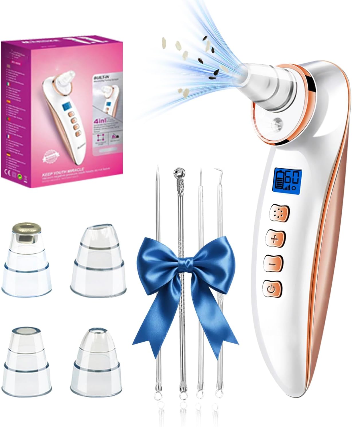Blackhead Remover Vacuum - USB Rechargeable Pore Cleaner Tool with 5 Attachments & 3 Suction Levels | Gold Finish