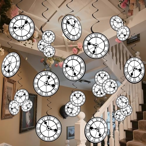 Wonderland Clock Hanging Swirls - 60Pcs Party Decorations Set