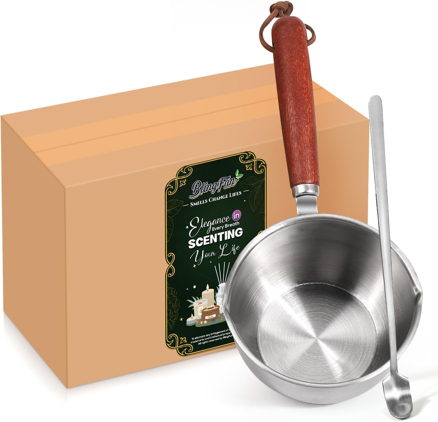 Wooden Handle Wax Melting Pot for Candle Making, Stainless Steel Pouring Pitcher with Spout, Heat-Resistant Handle for Melting Soy Wax, Beeswax, Ideal Candle Making Supplies for Beginners & Pros