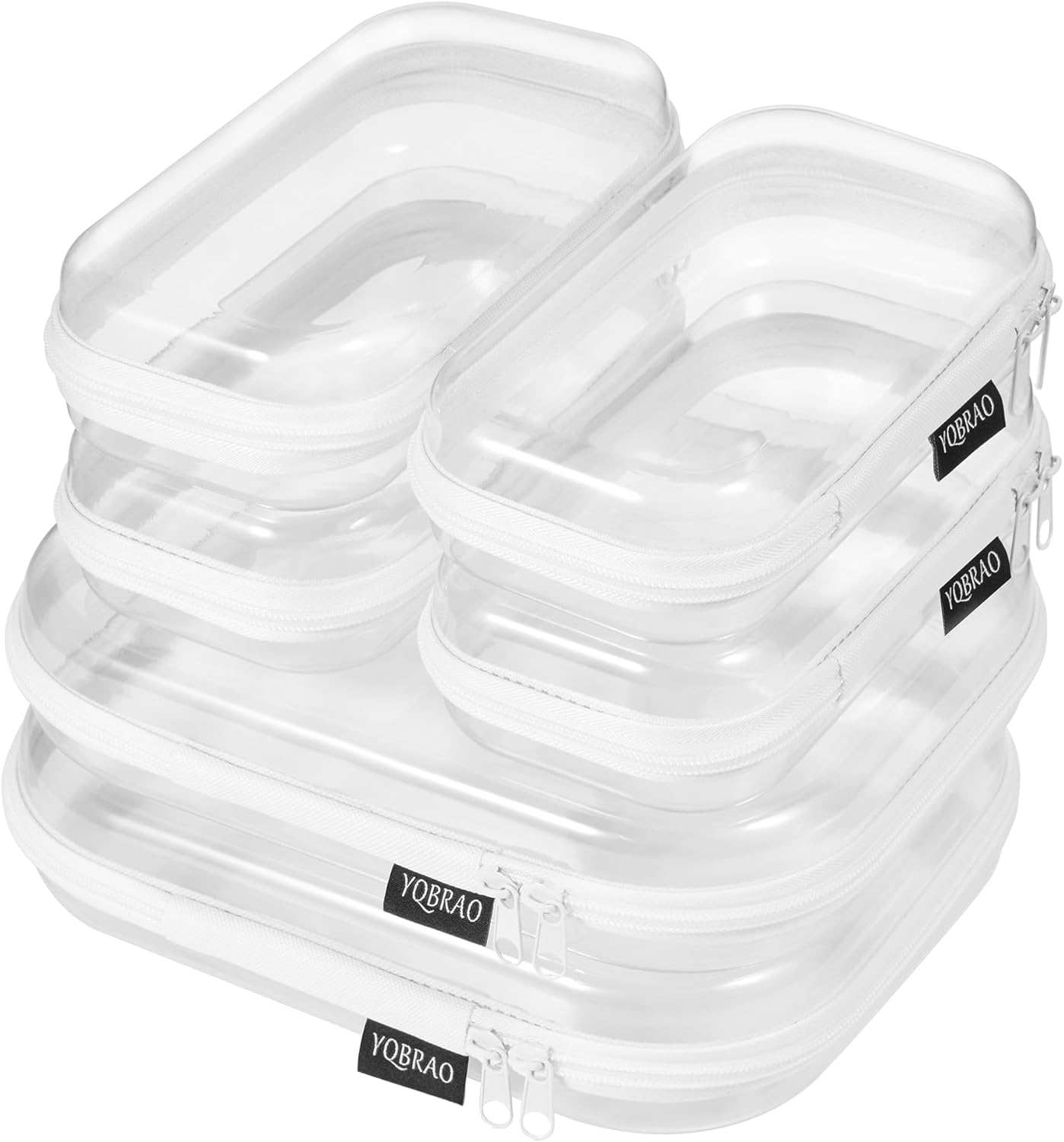 Clear Hard Shell Zipper Case Set - 6 Pack Heavy Duty Crush-Proof Diaper Bag Organizer Pouches | TSA Approved Travel Makeup & Toiletries Bags (2L, 2M, 2S)