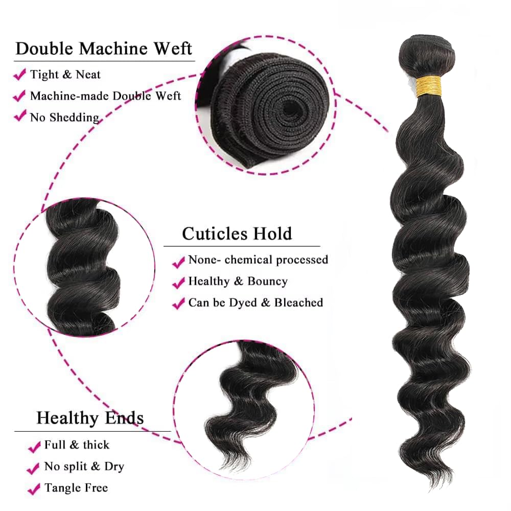 Loose Wave Bundles Loose Wave Bundles Human Hair LadrXadr Natural Black Human Hair Bundle Unprocesssed Color 1B Bundle 16 Inch 50g