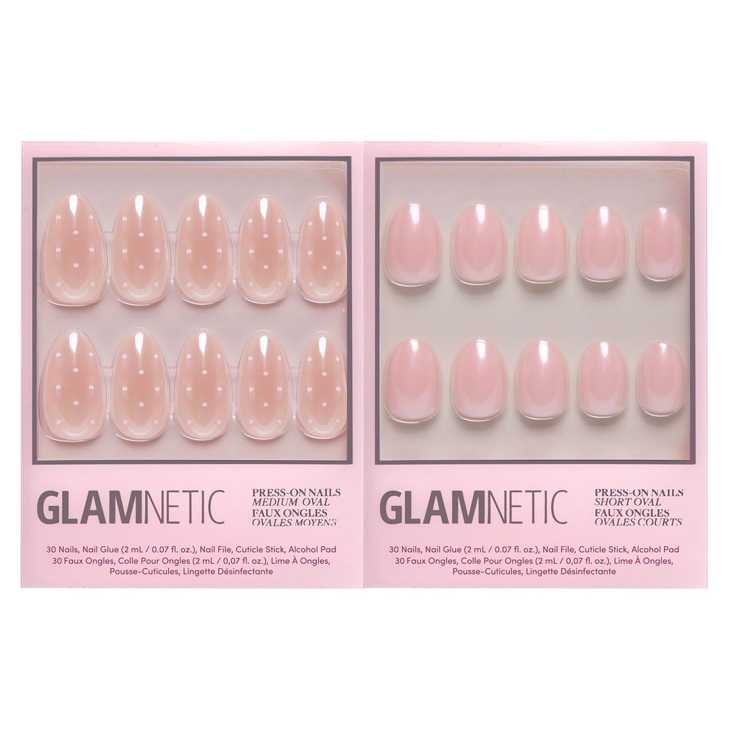 Glamnetic Press-On Nails Bundle - Sugar Glazed & Pinch Me | Medium Oval Fake Nails with Polka Dots & Glazed Finish | Durable Salon-Quality Kits