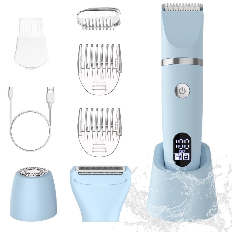 Zivelier 3-in-1 Electric Razor IPX7 Waterproof Bikini Trimmer Wet & Dry Use Painless Personal Trimmer Groomer for Ladies Face Body Legs Bikini Public Hairs Electric Lady Shaver with Replaceable Heads