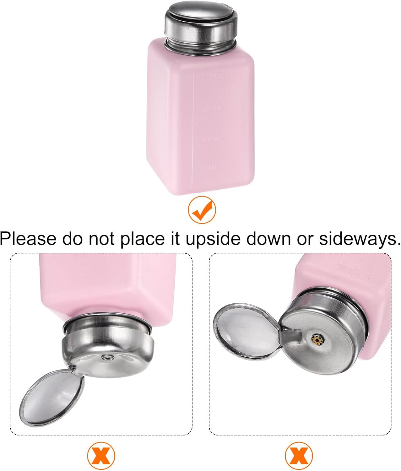 Harfington Alcohol Dispenser Pump Bottles - 200ml Push Down Liquid Dispenser with Sealing Stainless Steel Lid | Pink