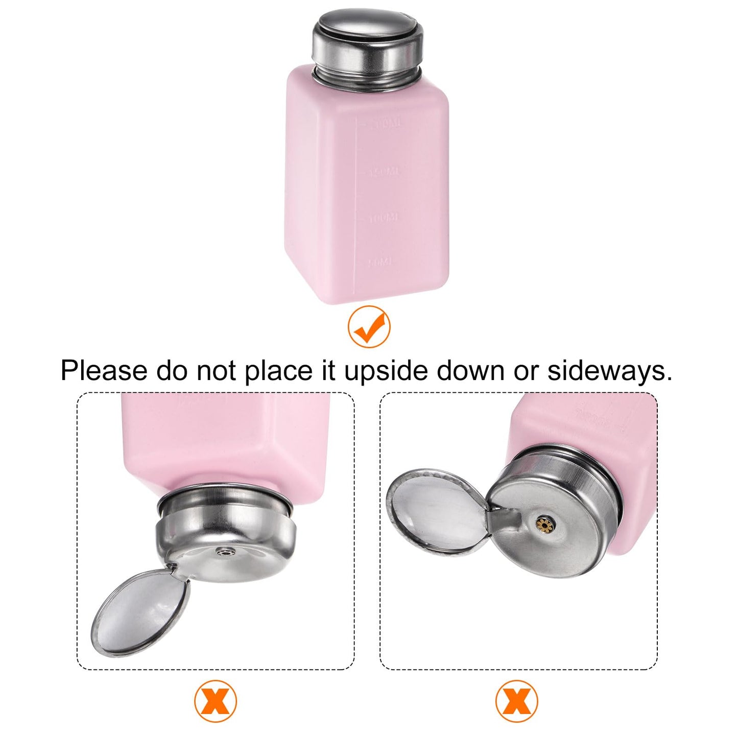 HARFINGTON 2pcs Solvent Alcohol Dispensers 200ml(6.8oz) Push Down Liquid Dispenser Pump Bottle with Sealing Stainless Steel Lid for Acetone Cleanser Polish Remover, Pink