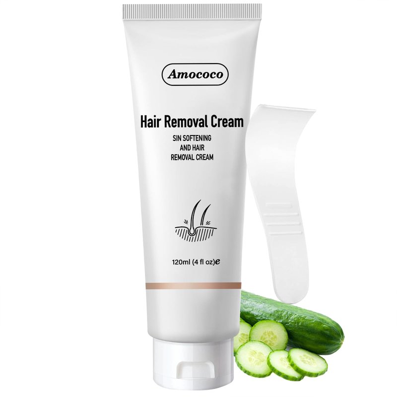 Amococo Painless Hair Removal Cream Kit, Effective Depilatory Cream for Women & Men, Formulated with Cucumber for Smooth Skin, Hair Remover with Spatula for Legs & Underarms, 4 oz