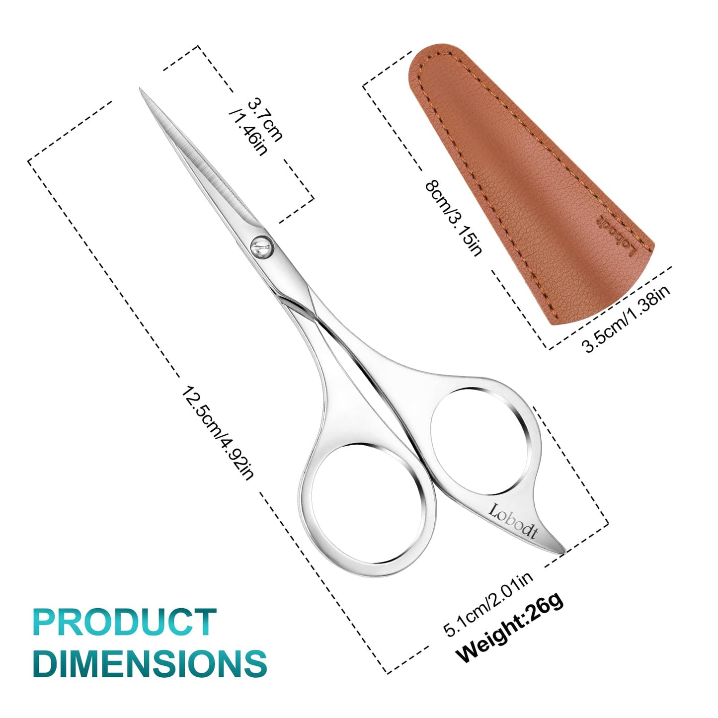 Lobodt Professional beard scissors, 4.9-inch (silver) small pointed stainless steel hairdressing scissors, Moustache Trimming，suitable for personal care and beauty of both men and women