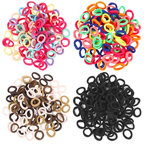 400 Pcs Baby Hair Ties - Soft Cotton Seamless Ponytail Holders
