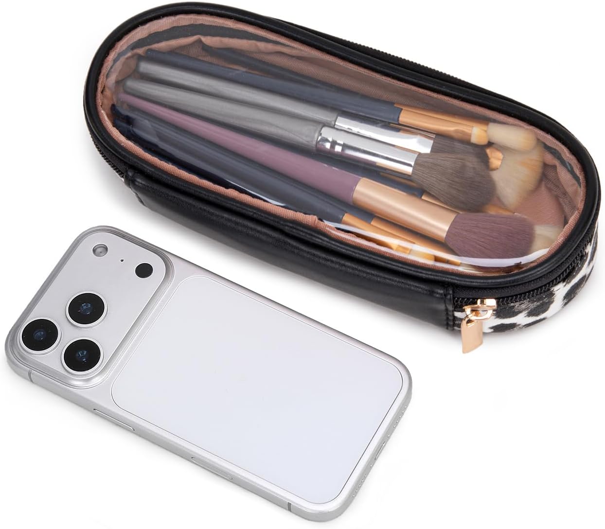 Travel Makeup Bag Set - Large Cosmetic Organizer with Brush Holder & Divider | Portable Toiletry Bag for Women - Leopard Print