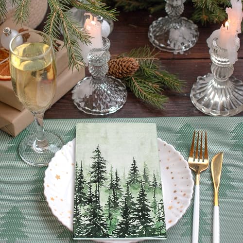 50 Pack Woodland Theme Guest Napkins - Watercolor Pine Trees