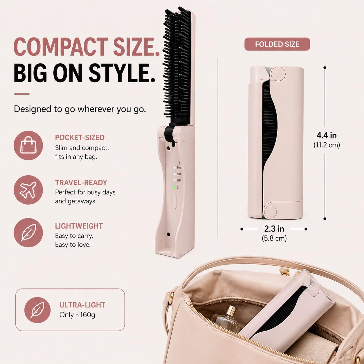 Cordless Hair Straightener Brush - Portable & Foldable Design | Ideal for Travel