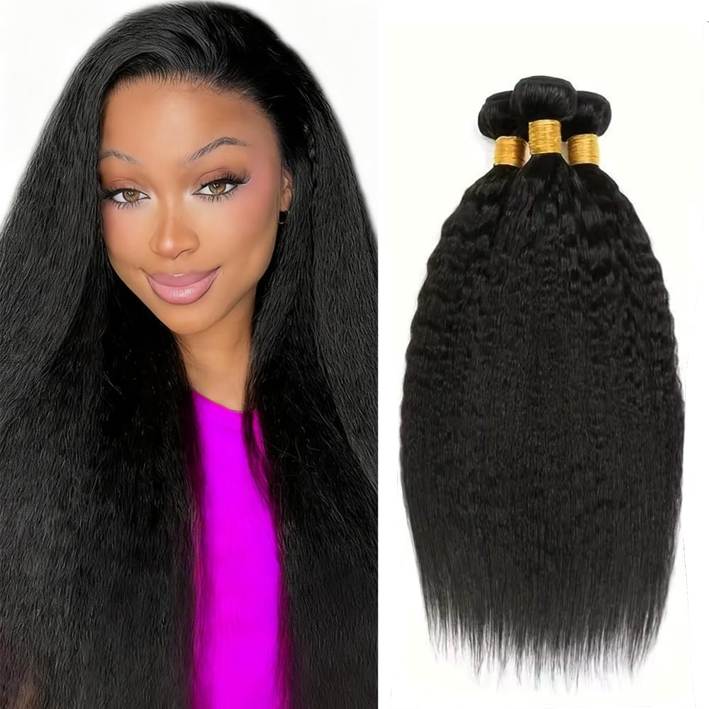 Human Hair Bundles Yaki Straight Bundles 30 32 34 inch Yaki Human Hair Bundle Kinky Straight Bundle