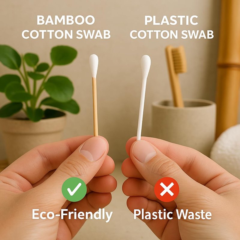 Organic Bamboo Cotton Swabs - Eco-Friendly Biodegradable Sticks | 300 Count for Makeup, Baby Care & Cleaning