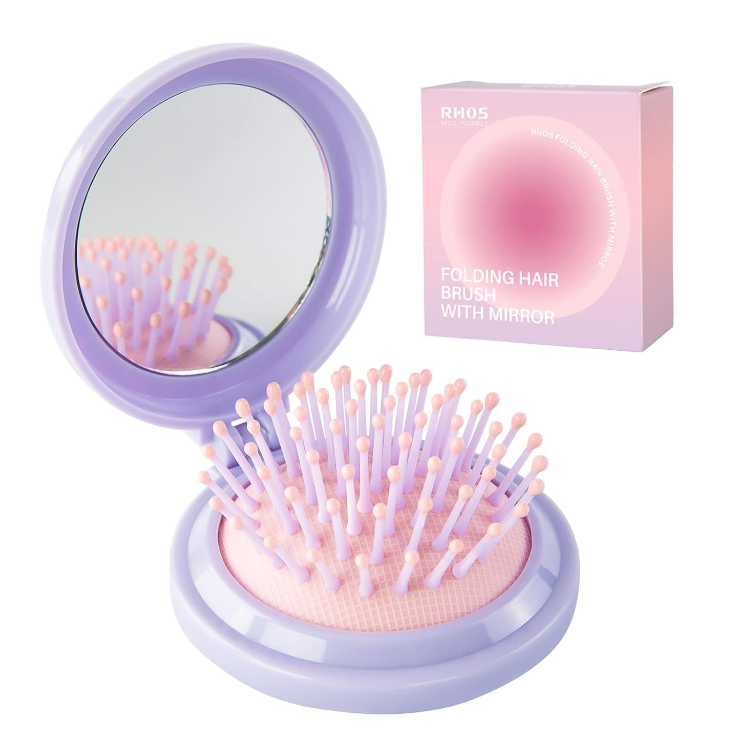 Double Head Folding Travel Hair Comb - Mini Pocket Detangling Brush for All Hair Types | Purple