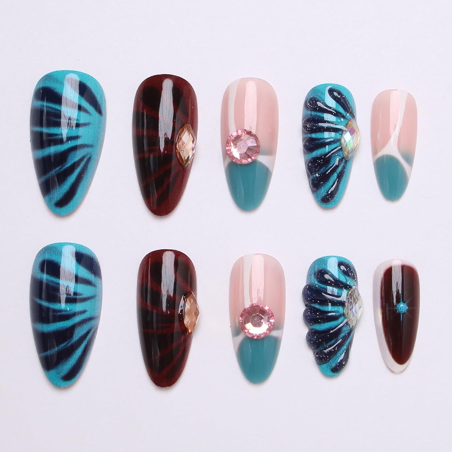 24 PCS 4th of July Press-On Nails | Medium Square Blue French Tip with Red Star Designs for Independence Day
