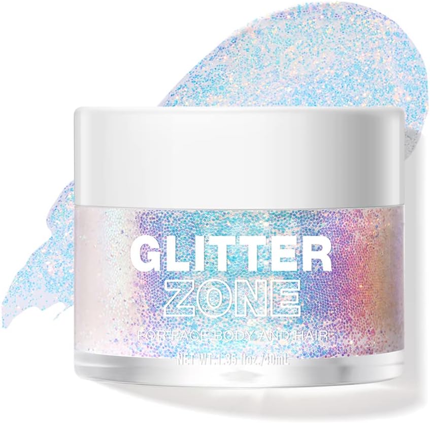 LANGMANNI Holographic Body Glitter Gel - Color Changing Vegan Glitter for Face, Hair & Lips | 1.35 oz (Sparkling Pink)