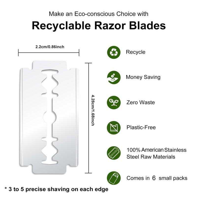 Platinum Coated Safety Razor Blades (USA Stainless Steel, fit All Standard Double Edge Safety Razors), 30 Count, with 1 Compact Razor Blade Disposal Container for Daily & Travel Use