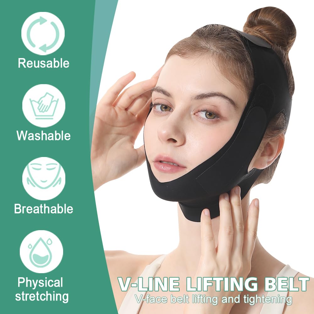 Chin Strap for Sleeping, Reusable Double Chin Reducer, V Line Lifting Mask, Jaw Strap, Jawline Shaper, Jaw Exerciser for Women, Black