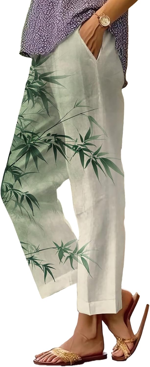 Women's Boho Floral Wide Leg Capris - Elastic Waist, Loose Fit Beach Pants | Casual Summer Trousers