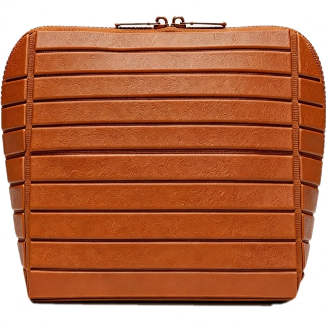 Cmengleo Large Capacity Travel Makeup Organizer Bag with Fold-Down Design - 27 Pockets, Adjustable Dividers & 3 Brush Holders - Cosmetic Toiletry Case for Women/Men, Brown