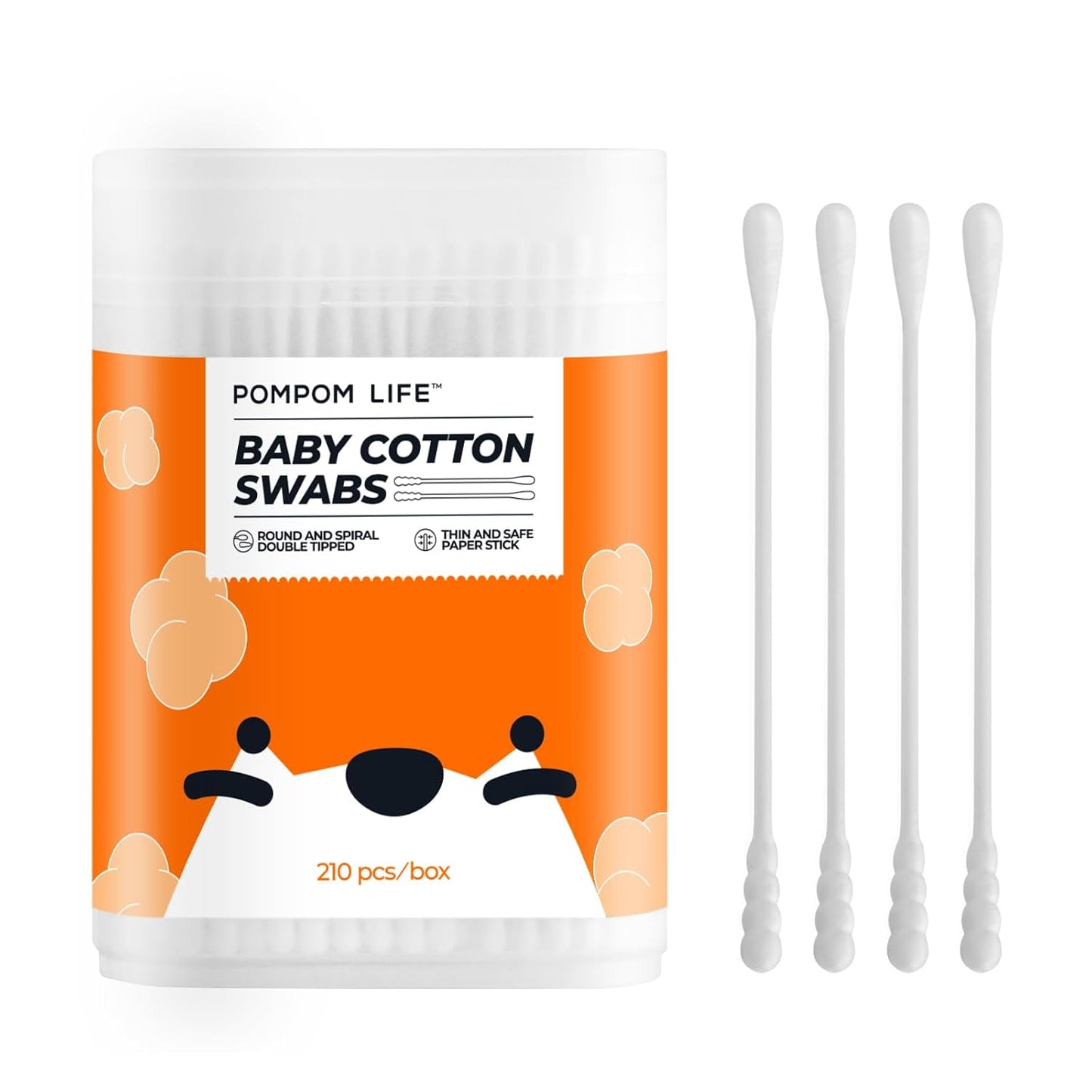 Baby Cotton Swabs - 210 Count Biodegradable Organic Cotton Buds | Safe Tips for Ear & Nose Hygiene